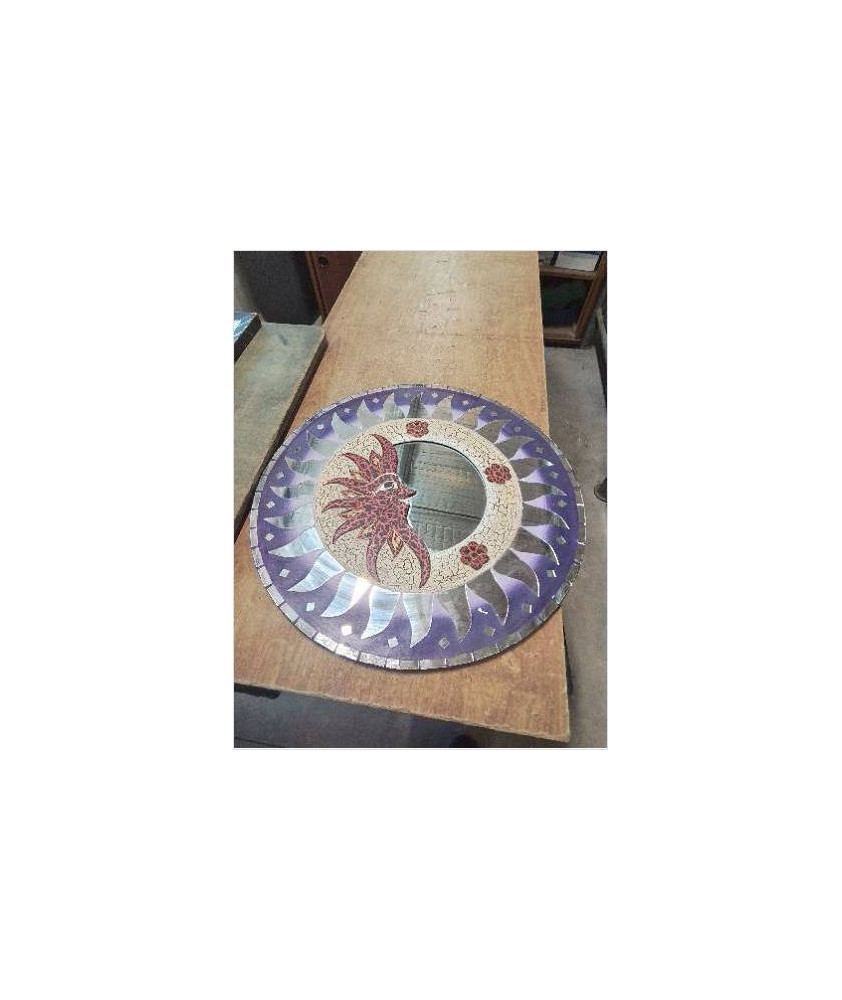 MIROIR ROND MOSAÏQUE ET BOIS OCRE MAUVE 