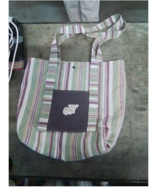 SAC CABA MATELASSÉ A RAYURES VIOLET VERT ECRU 