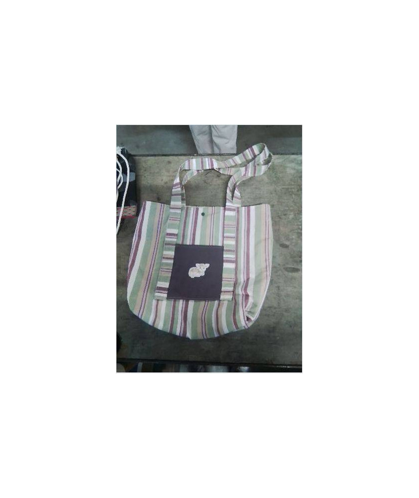 SAC CABA MATELASSÉ A RAYURES VIOLET VERT ECRU 