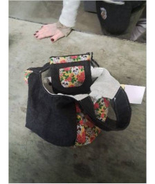 SAC BOULES JEAN NOIR TISSU MULTICOLORE + PORTE MONNAIE 