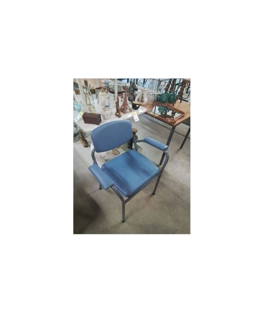 FAUTEUIL D’AISANCE PIÈTEMENT MÉTAL GRIS ASSISE ET DOSSIER PU BLEU