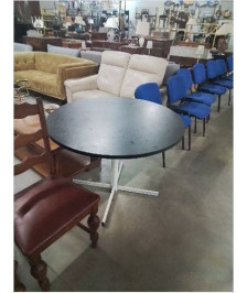 TABLE RONDE PIÈTEMENT MÉTAL ECRU PLATEAU BOIS NOIR 105X74,5