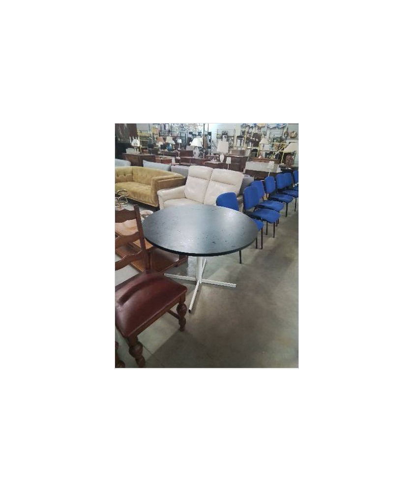 TABLE RONDE PIÈTEMENT MÉTAL ECRU PLATEAU BOIS NOIR 105X74,5