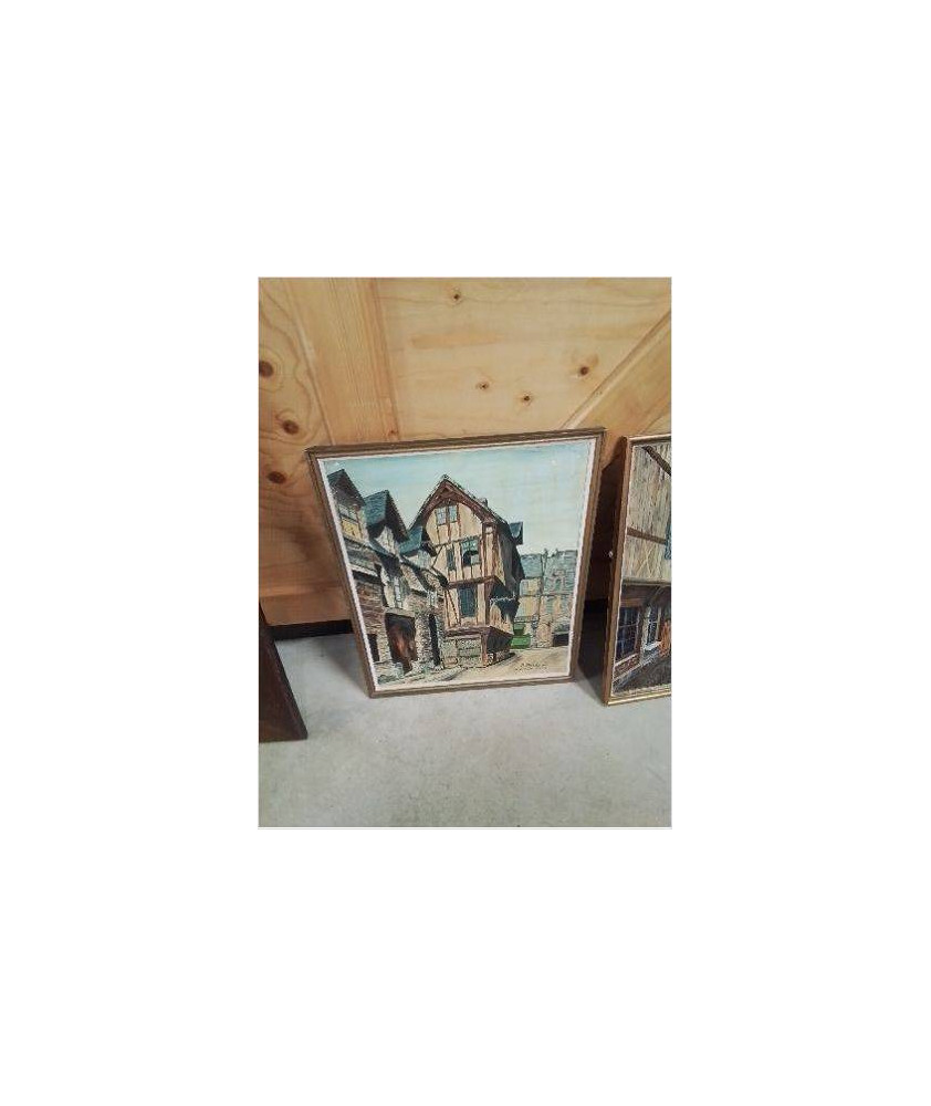 PEINTURE SUR PANNEAU  VILLAGE P.POTDEVIN ANNÉES 60