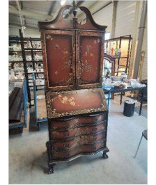 SCRIBAN 2 PORTES 4 TIROIRS BOIS ORANGÉ NOIR DÉCOR ASIATIQUE XXE