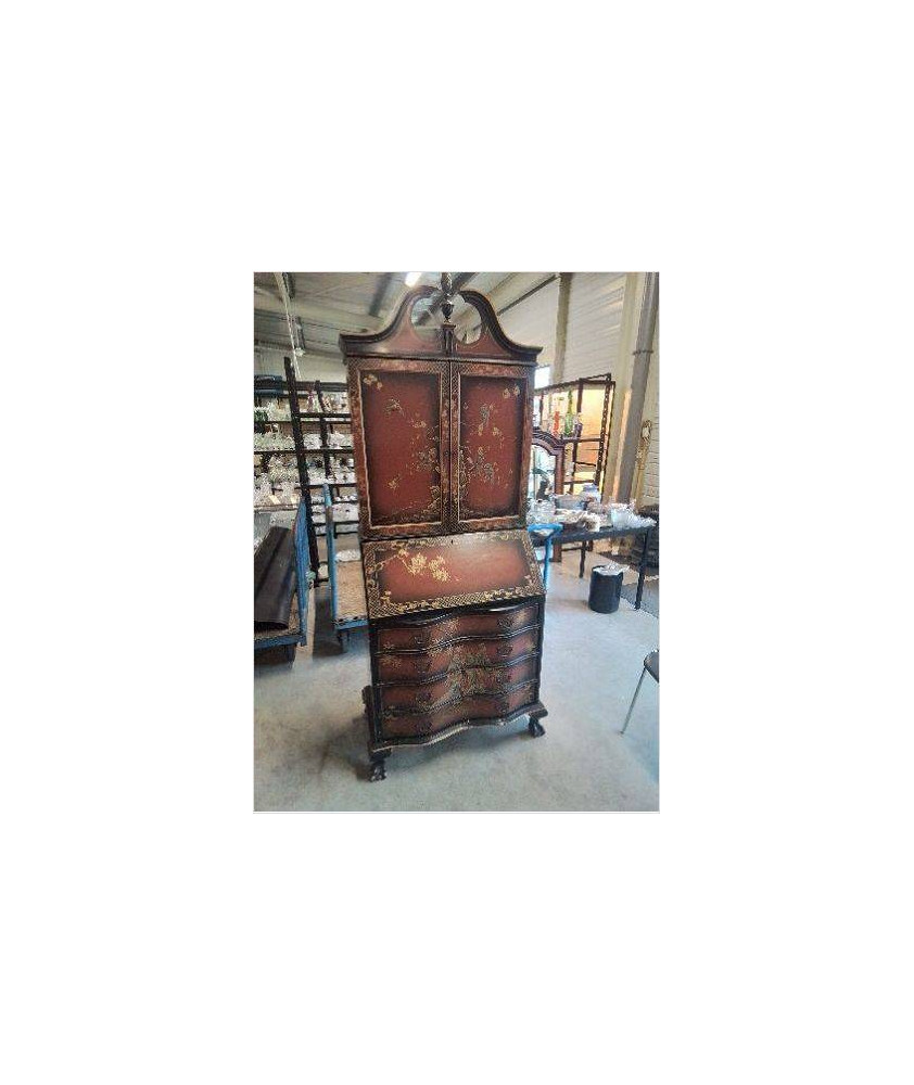 SCRIBAN 2 PORTES 4 TIROIRS BOIS ORANGÉ NOIR DÉCOR ASIATIQUE XXE