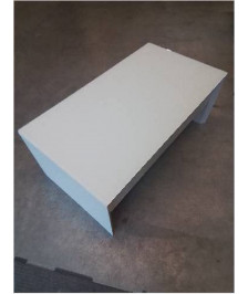 TABLE BASSE COFFRE PLATEAU RELEVABLE BOIS BLANC LAQUÉ DESSUS PLATEAU VERRE BLANC