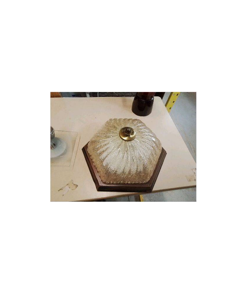 PLAFONNIER EN VERRE ET BOIS 