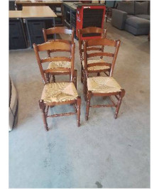 4 CHAISES BOIS PAILLÉ  DOSSIER 3 BARREAUX PIEDS TOURNÉS 