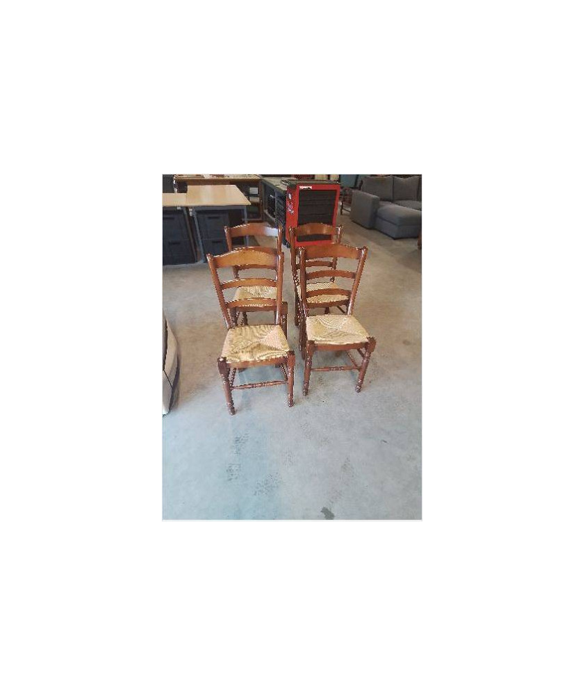 4 CHAISES BOIS PAILLÉ  DOSSIER 3 BARREAUX PIEDS TOURNÉS 