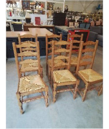 6 CHAISES BOIS CLAIR PAILLÉ A ENTRETOISE PIEDS BALUSTRE DOSSIER 4 BARREAUX 