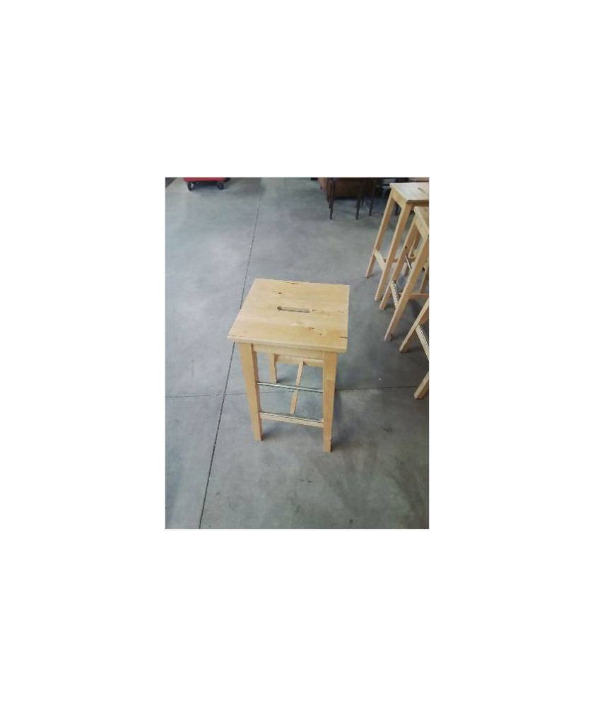 TABOURET DE BAR BOIS CLAIR A POIGNÉE ET MÉTAL CHROMÉ 