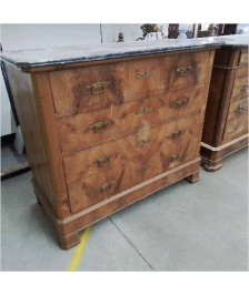 COMMODE 3 TIROIRS DESSUS MARBRES GRIS POIGNEES DOREES