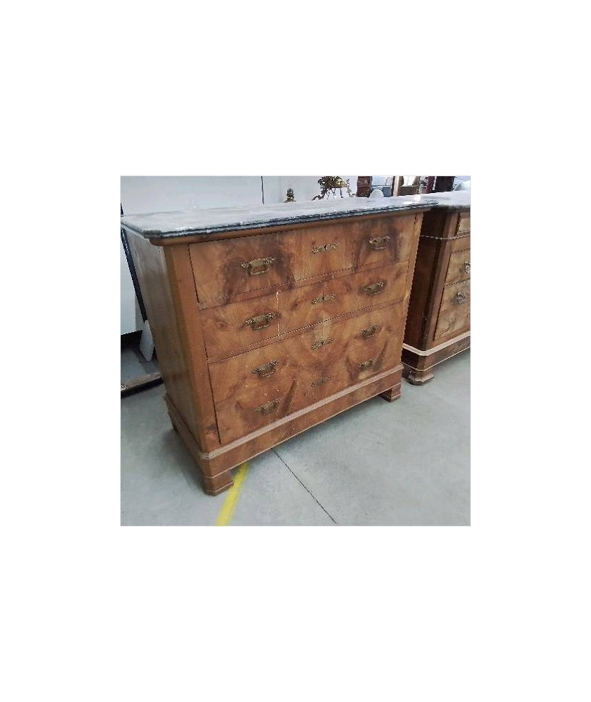 COMMODE 3 TIROIRS DESSUS MARBRES GRIS POIGNEES DOREES