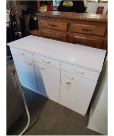 BUFFET DE CUISINE BOIS BLANC 3 PORTES 3 TIROIRS