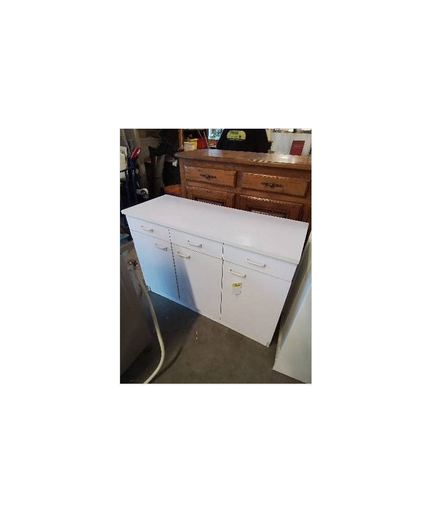 BUFFET DE CUISINE BOIS BLANC 3 PORTES 3 TIROIRS