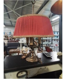LAMPE BOUILLOTTE 3 FEUX MÉTAL DORÉ AJ TISSU ROUGE LISERÉ DORÉ