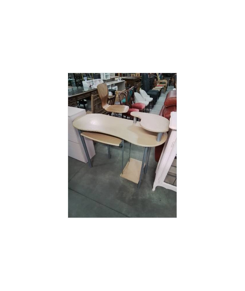 BUREAU INFORMATIQUE MÉTAL GRIS ET BOIS CLAIR 