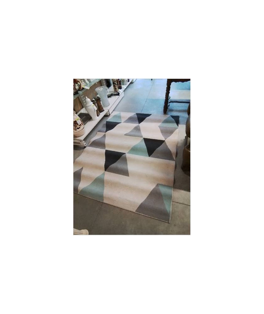 TAPIS TRIANGLES NOIR BLEU ECRU 195X150