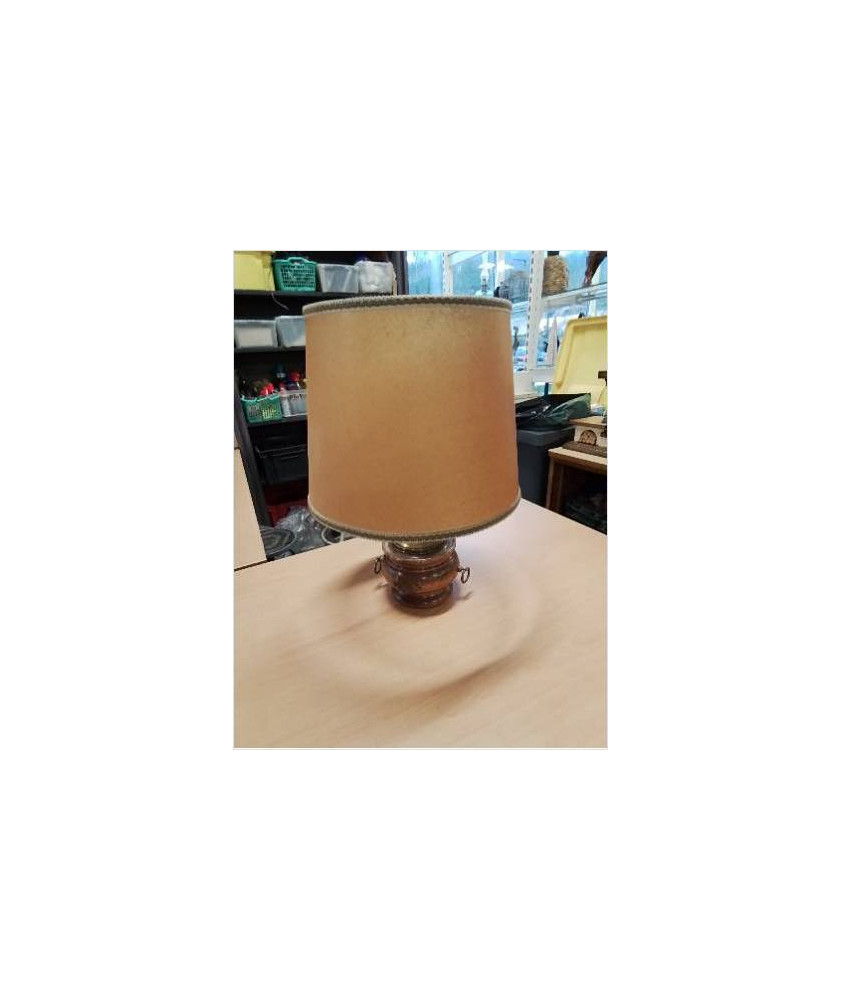 LAMPE BOIS TOURNÉ ET LAITON AJ OCRE 
