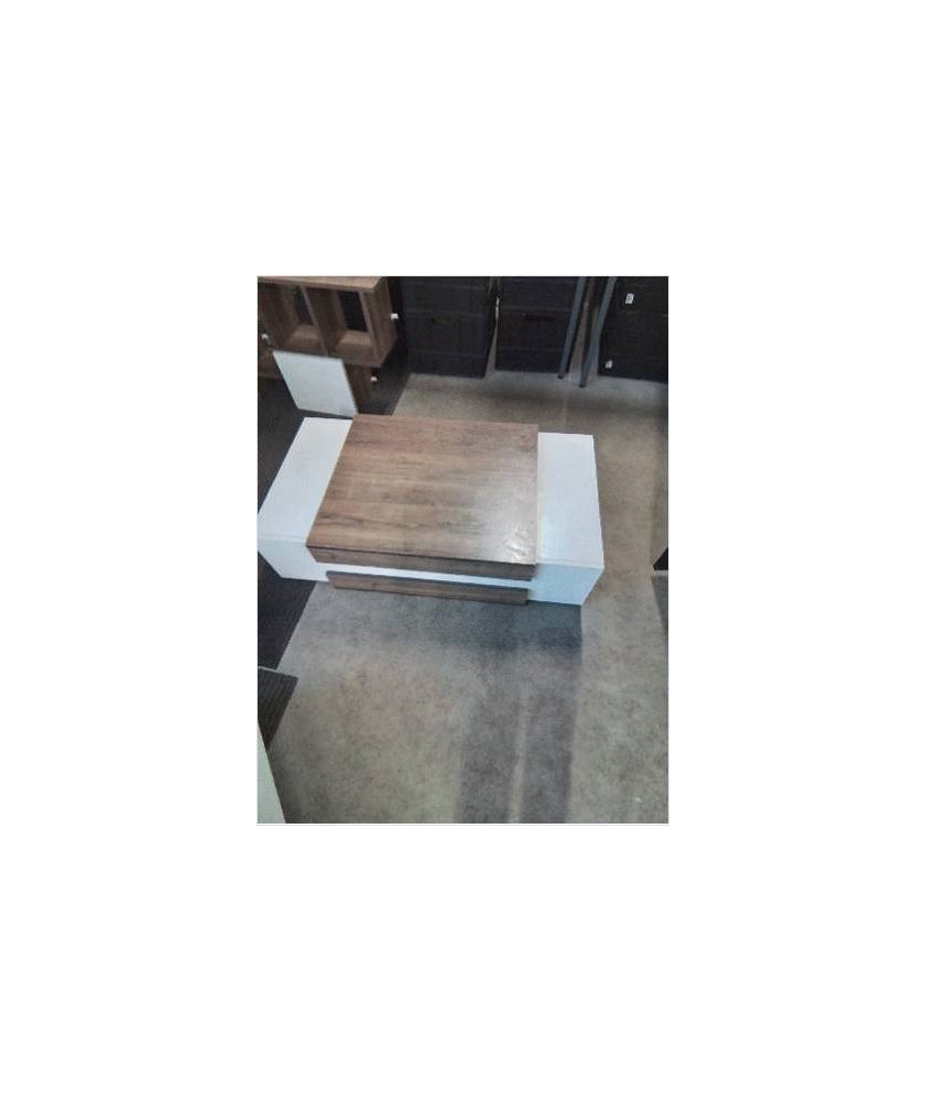 TABLE BASSE RECTANGULAIRE BOIS MARRON ET BLANC 