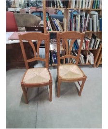 PAIRE DE CHAISES BOIS CLAIR PAILLÉ HAUT  DOSSIER CINTRÉ