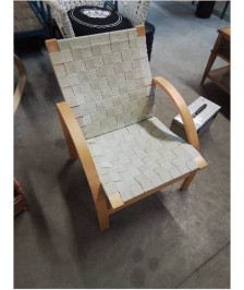FAUTEUIL BOIS CLAIR ASSISE TISSU TRESSÉ ECRU