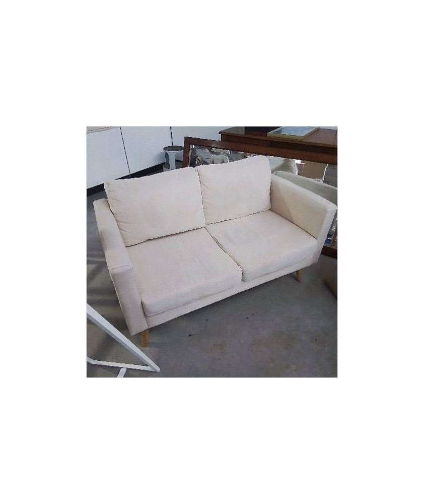 CANAPE 2 PLACES TISSU BEIGE PIED BOIS