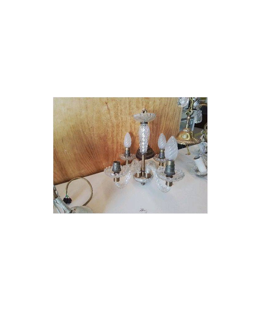 PETIT LUSTRE ART DECO VERRE ET LAITON
