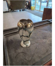 VASE CÉRAMIQUE BLEU ECRU DORÉ GERMANY ANNÉES 60