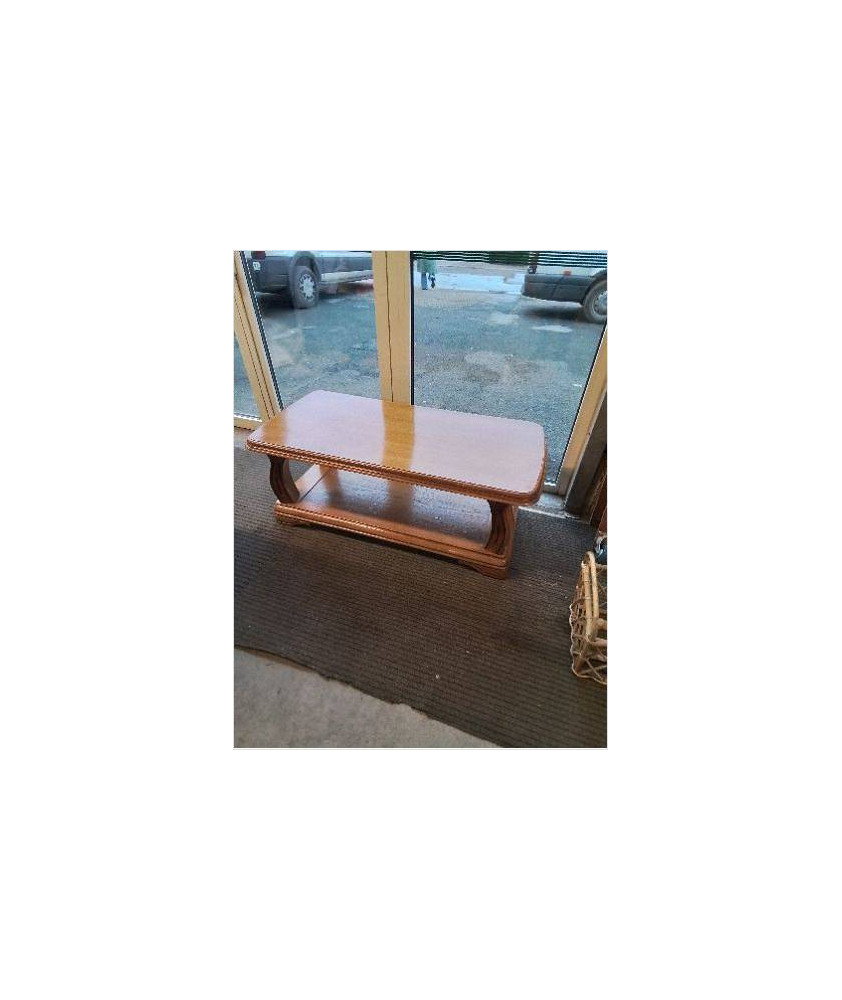 TABLE BASSE RECTANGULAIRE BOIS CLAIR MOULURÉ 2 NIVEAUX 
