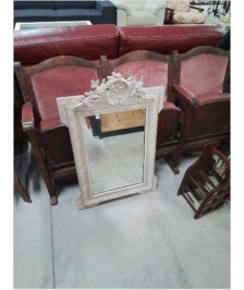MIROIR RECTANGULAIRE BOIS ET STUC ECRU  FIN XIXE