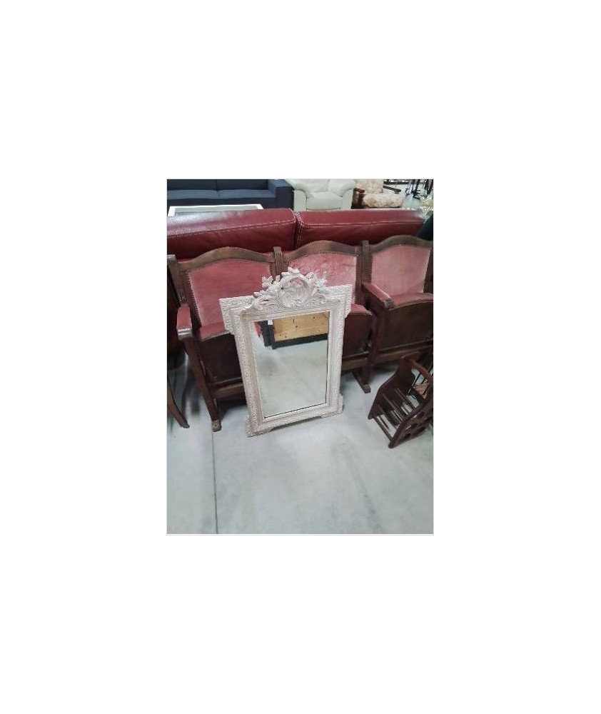 MIROIR RECTANGULAIRE BOIS ET STUC ECRU  FIN XIXE