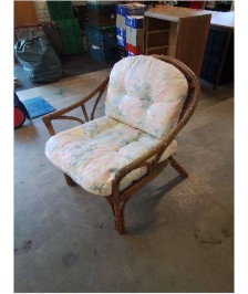 FAUTEUIL ROTIN COUSSINS TISSU FLEURI ANNÉES 70