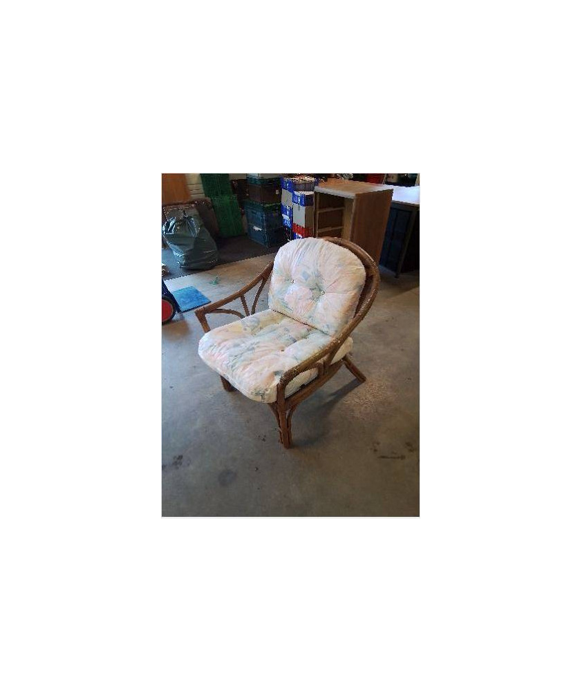 FAUTEUIL ROTIN COUSSINS TISSU FLEURI ANNÉES 70