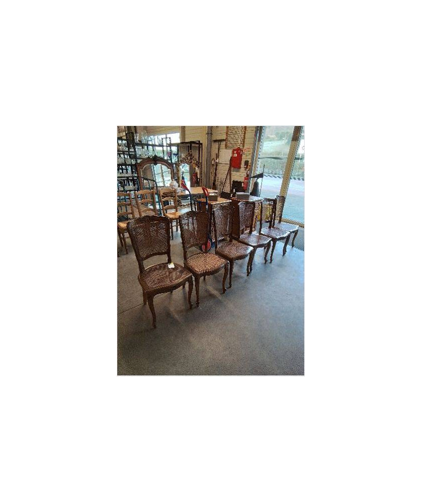 6 CHAISES ASSISE ET DOSSIER CANNÉ STYLE RÉGENCE COQUILLE 