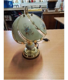 LAMPE MÉTAL DORÉ AJ VERRE AUX FLEURS 