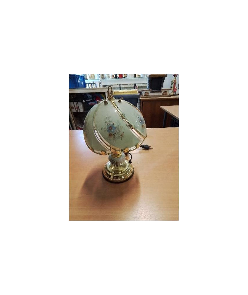 LAMPE MÉTAL DORÉ AJ VERRE AUX FLEURS 