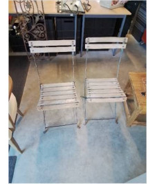 PAIRE DE CHAISES DE JARDIN PLIANTES BOIS ET MÉTAL MILIEU XXE