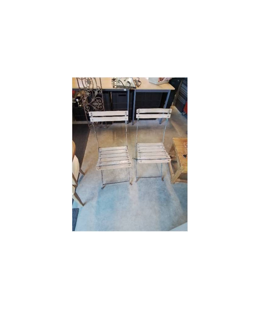 PAIRE DE CHAISES DE JARDIN PLIANTES BOIS ET MÉTAL MILIEU XXE