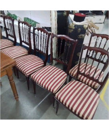 SERIE DE 6 CHAISES ASSISES RAYÉES ROUGE ET BLANC