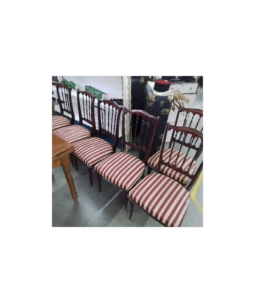 SERIE DE 6 CHAISES ASSISES RAYÉES ROUGE ET BLANC