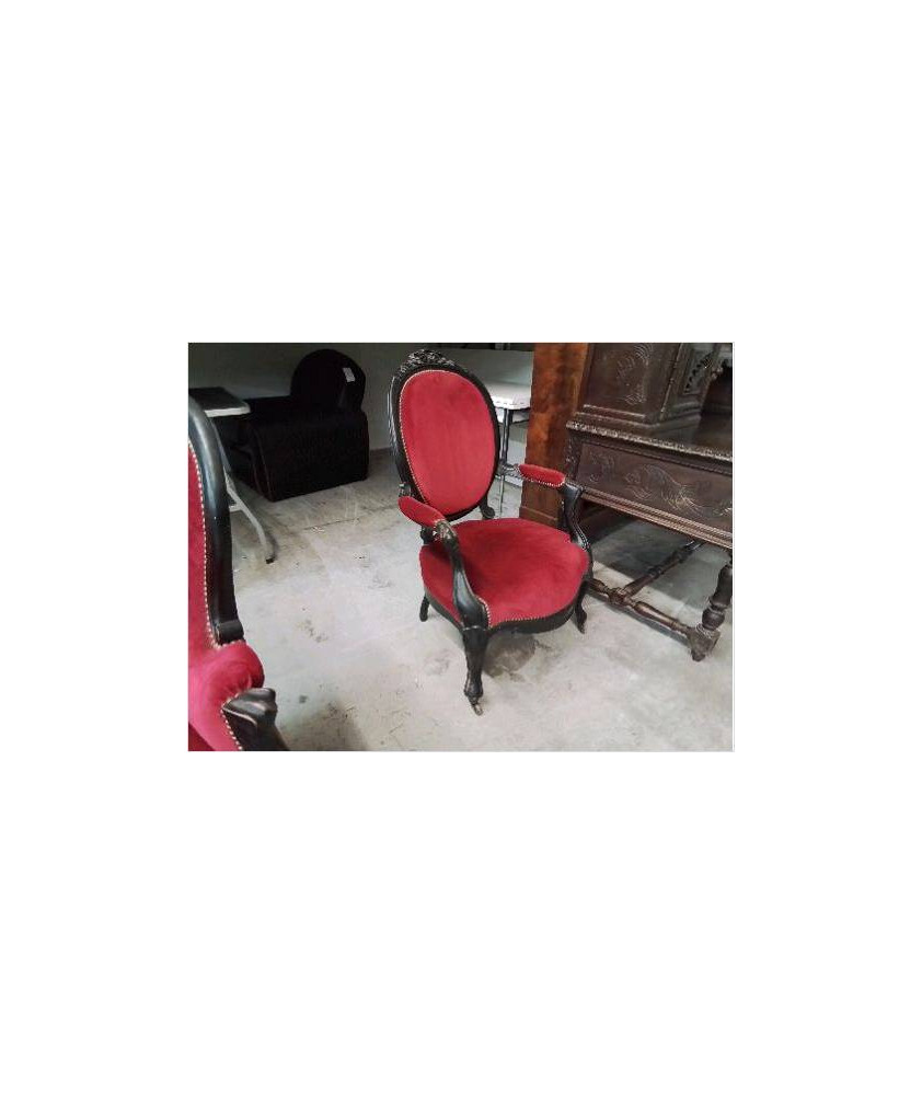 FAUTEUIL NAPOLEON III VELOURS ROUGE