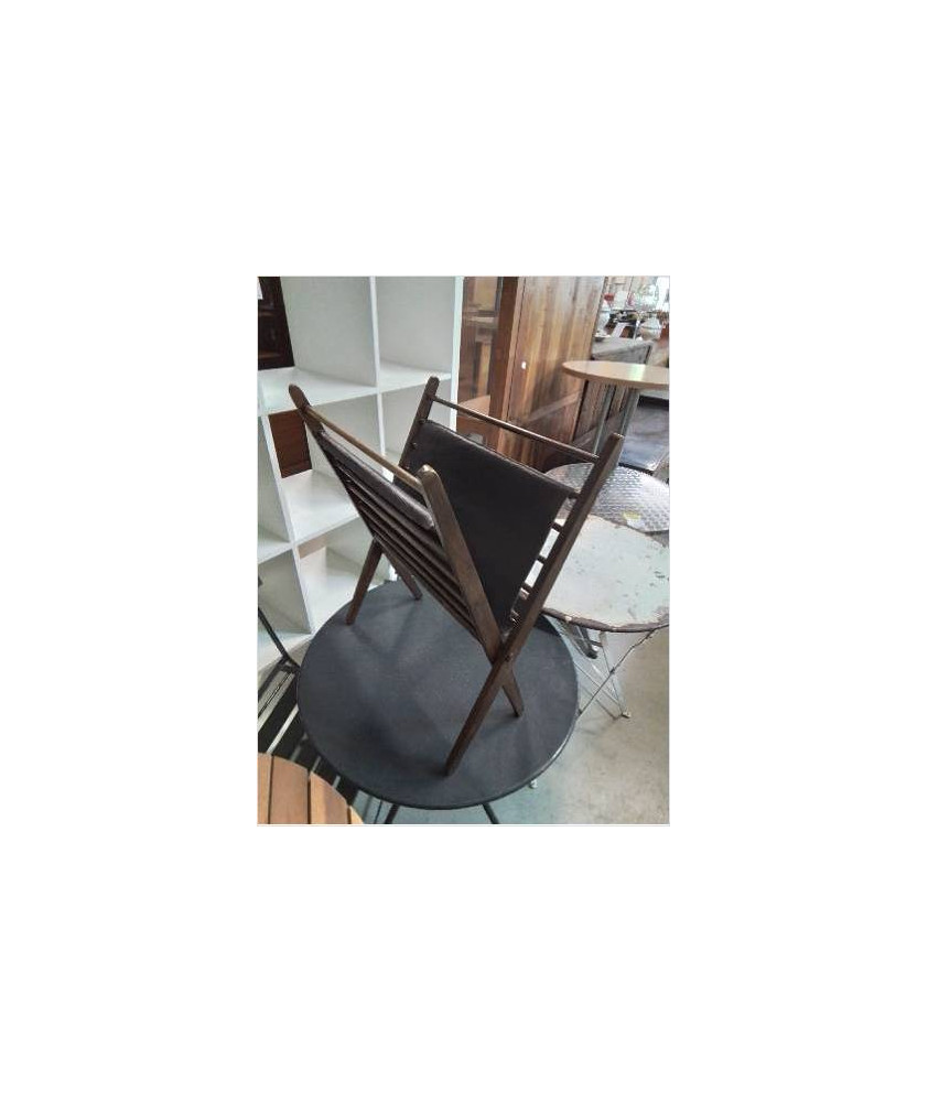 PORTE REVUES PLIANT BOIS ET PU CHOCOLAT ANNÉES 60