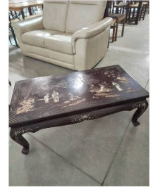 TABLE BASSE RECTANGULAIRE BOIS GRAVÉ DÉCOR ASIATIQUE 