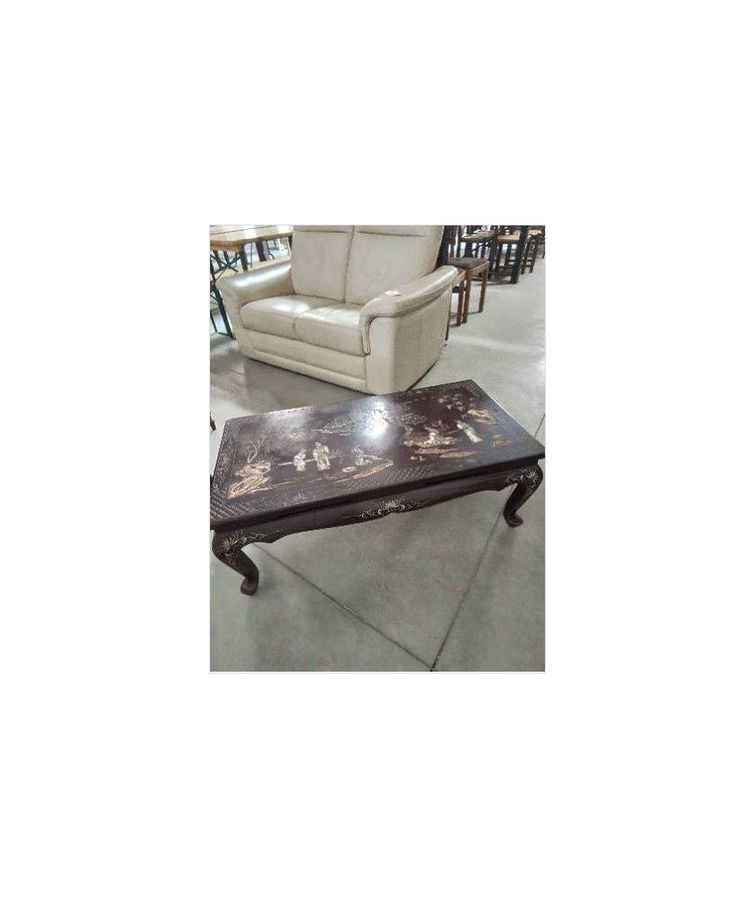 TABLE BASSE RECTANGULAIRE BOIS GRAVÉ DÉCOR ASIATIQUE 