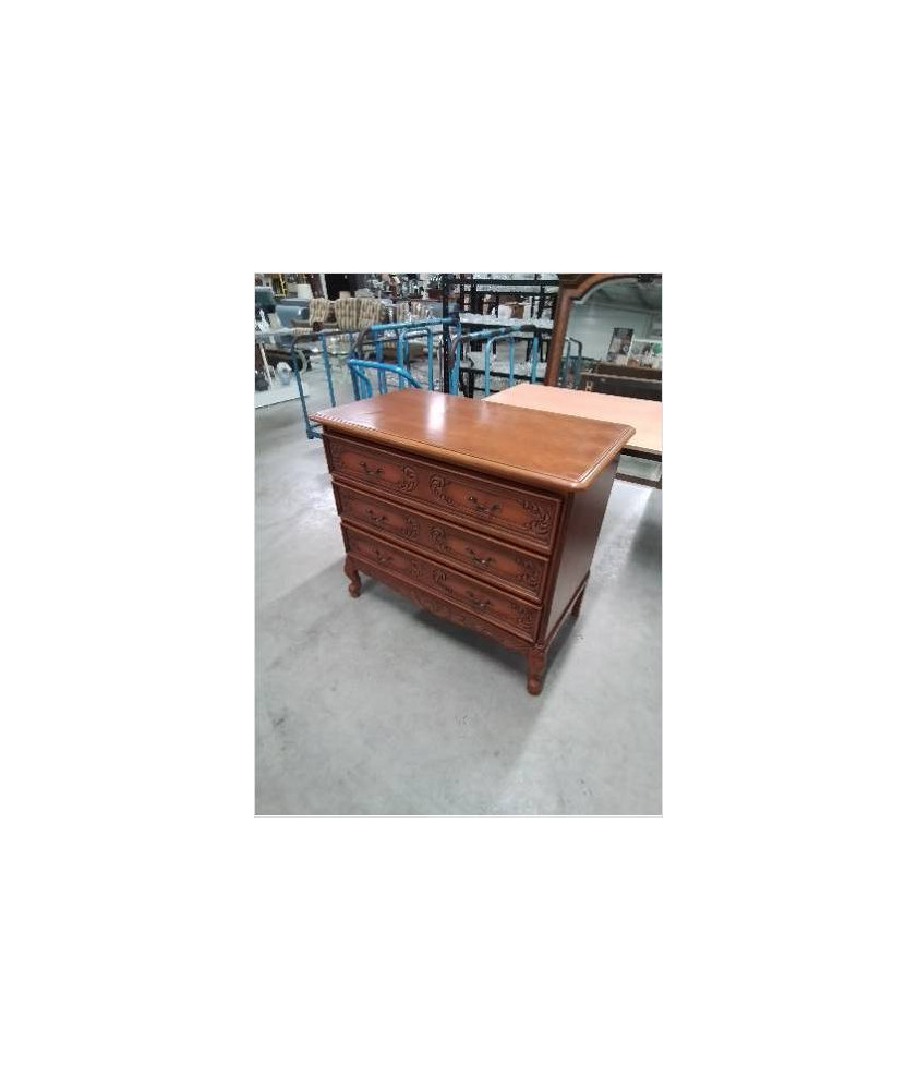 COMMODE BOIS CLAIR 3 TIROIRS STYLE REGENCE COQUILLE 