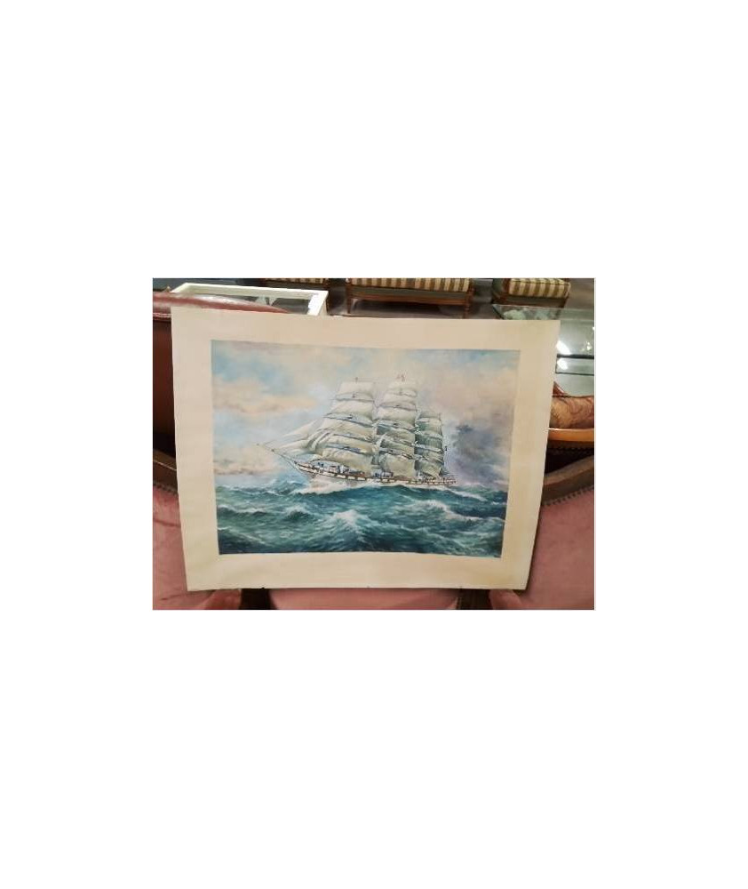 AQUARELLE TROIS MATS SOUS VOILE M BOSQUET 1937 AQUARELLE TROIS MATS SOUS VOILE M BOSQUET 1937
