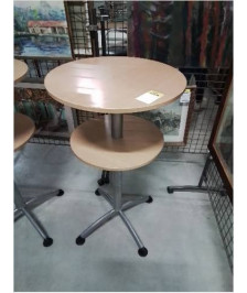 TABLE MANGE DEBOUT 2 PLATEAUX  ROND BOIS CLAIR PIÈTEMENT METAL CHROMÉ 