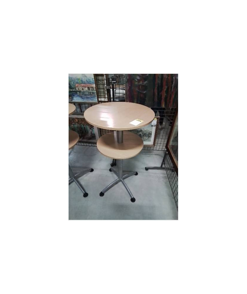 TABLE MANGE DEBOUT 2 PLATEAUX ROND BOIS CLAIR PIÈTEMENT METAL CHROMÉ TABLE MANGE DEBOUT 2 PLATEAUX ROND BOIS CLAIR PIÈTEMENT METAL CHROMÉ